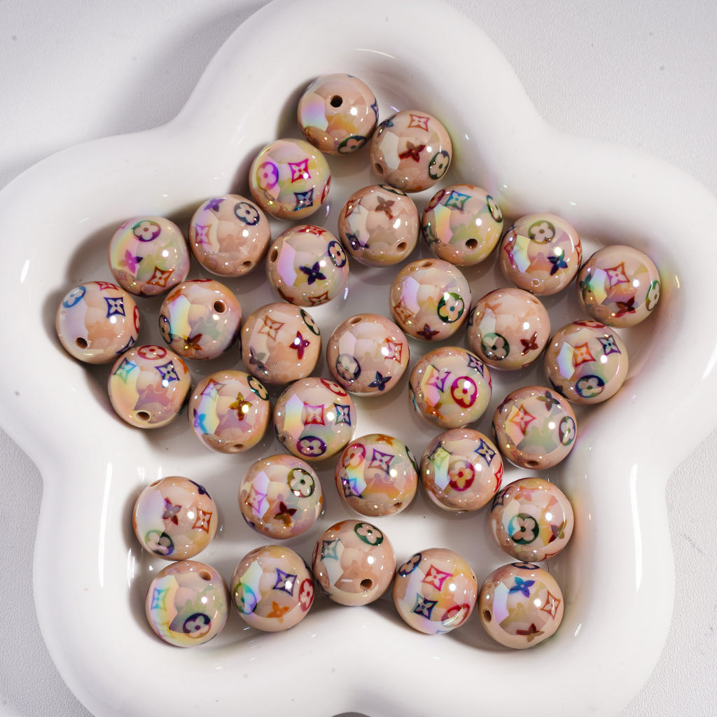 Classic VL Round Acrylic Beads UV-Coated in White & Brown, 16MM, SJ