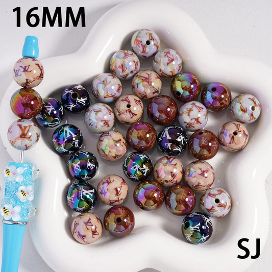 Classic VL Round Acrylic Beads UV-Coated in Various Colors, 16MM, SJ