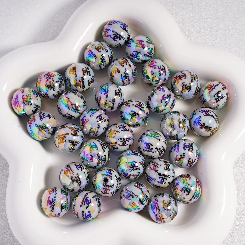 Classic CC Round Acrylic Beads UV-Coated in Grey & Brown, 16MM, SJ
