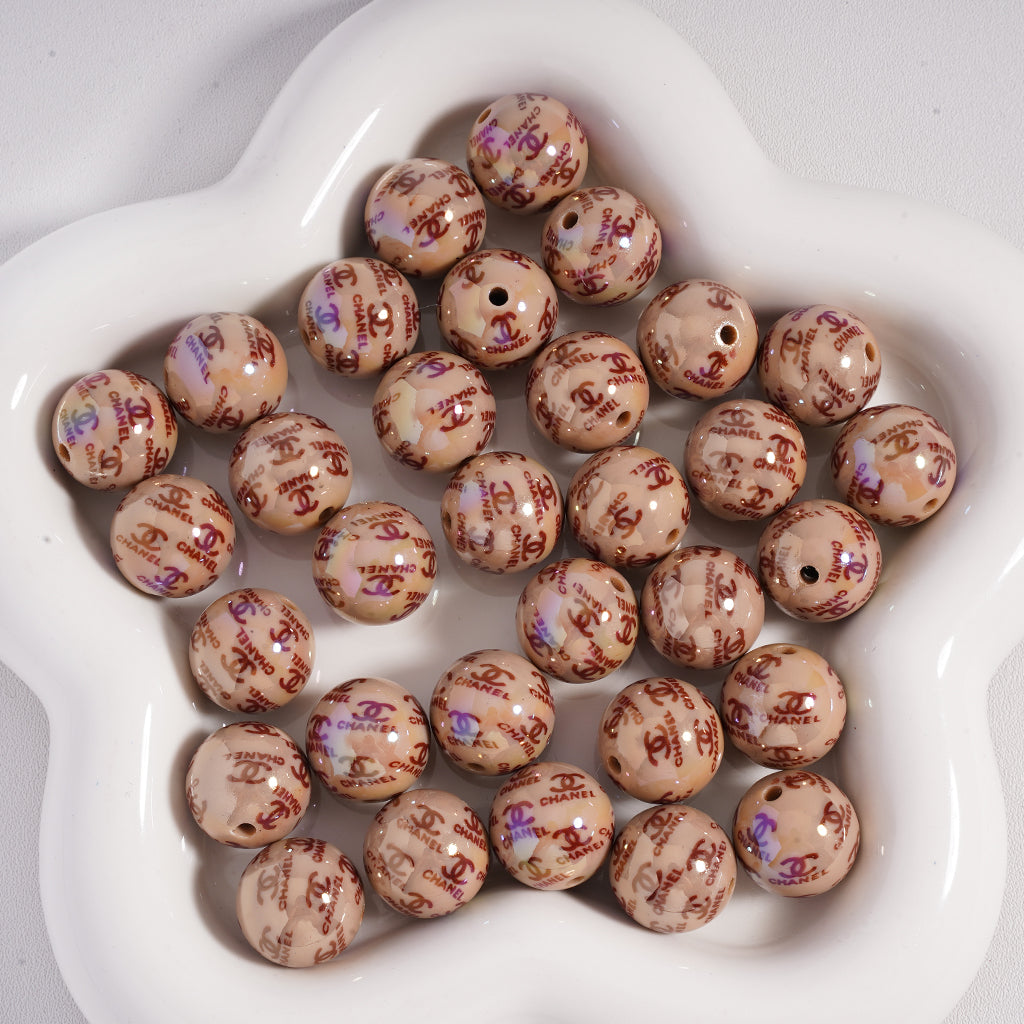 Classic CC Round Acrylic Beads UV-Coated in Grey & Brown, 16MM, SJ