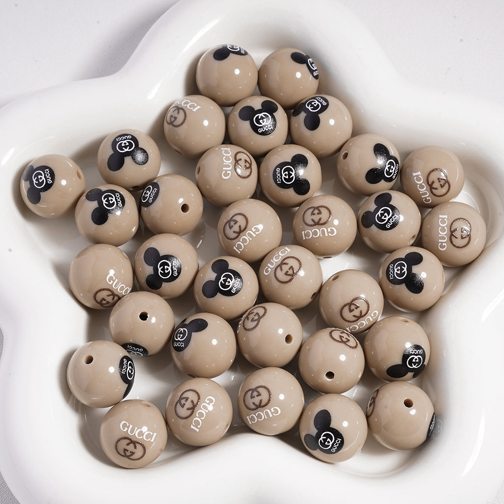 VL BBR GG CC HMS Printed Acrylic Beads - Assorted Colors, 16MM, QK