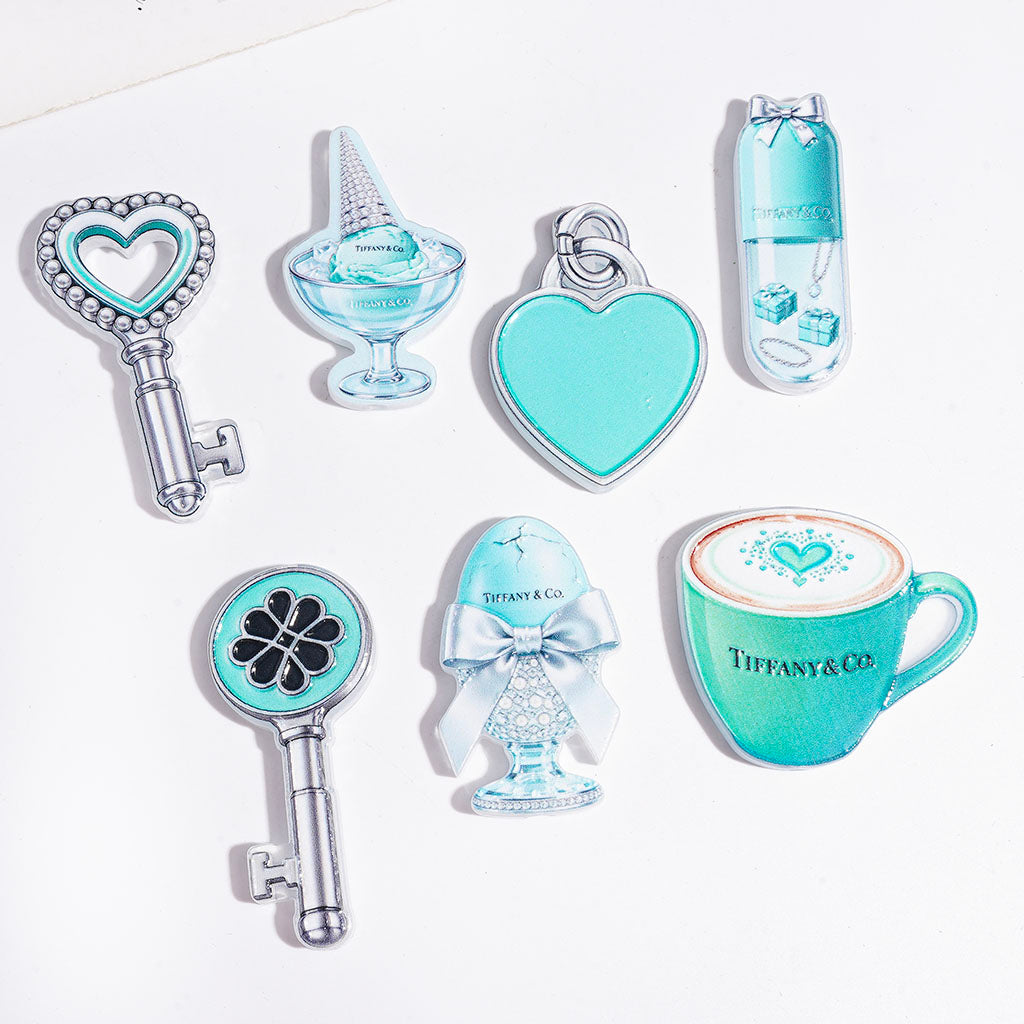 Tiffany Blue Acrylic Beads, Heart Key Coffee Ice Cream Pendant for DIY Beads Jewelry Making