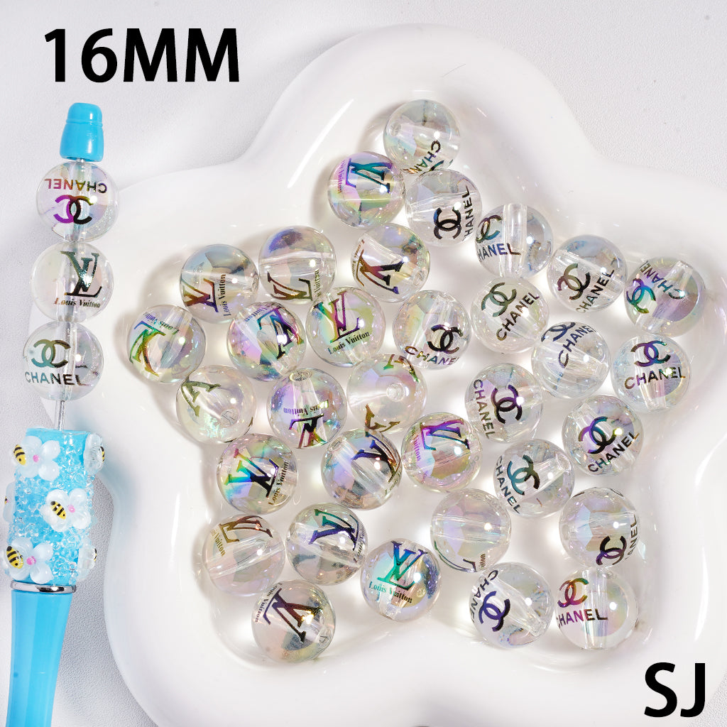 VL CC Transparent UV Coating Round Acrylic Beads，16MM