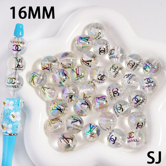 VL CC Transparent UV Coating Round Acrylic Beads，16MM