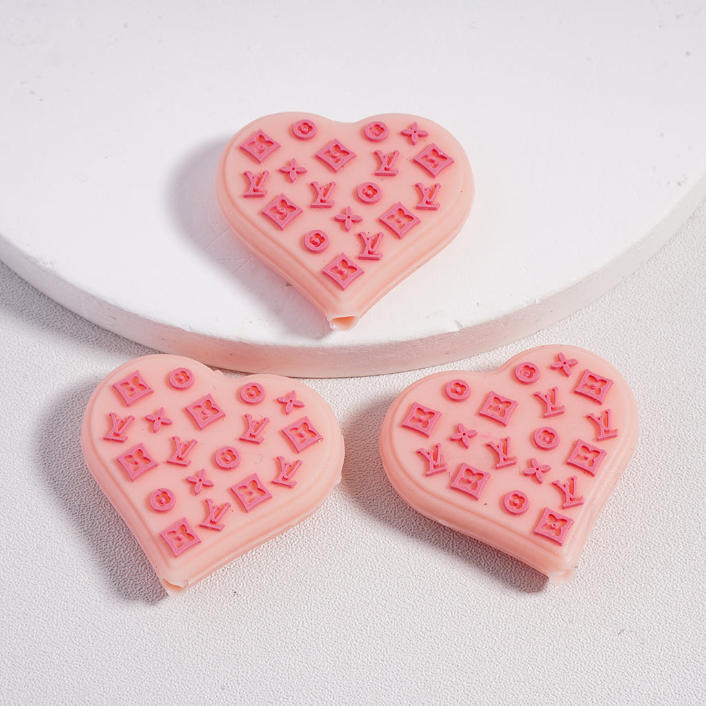 Classic VL Heart Brown Pink Silicone Focal Beads