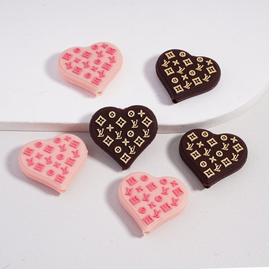 Classic VL Heart Brown Pink Silicone Focal Beads