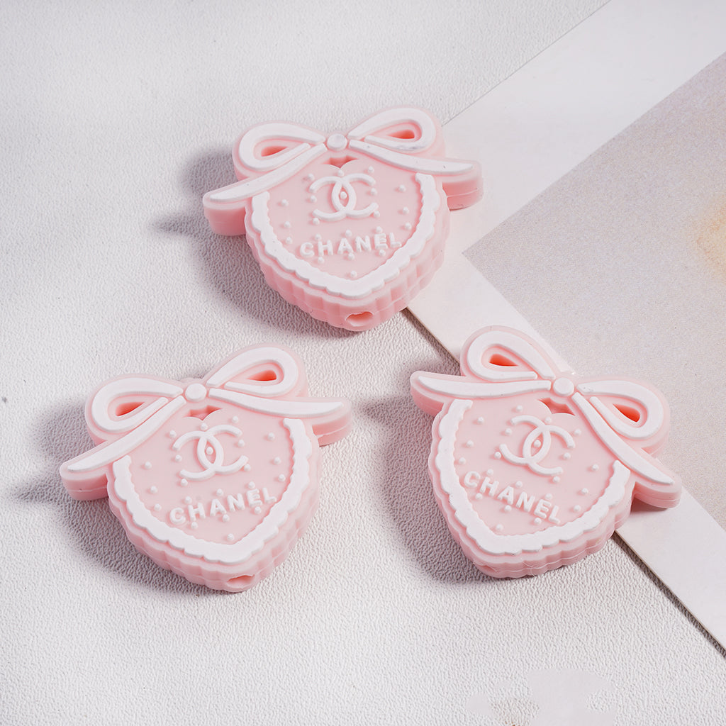 Multi-Color Cute CC Bow and Heart Silicone Focal Beads, ZQ