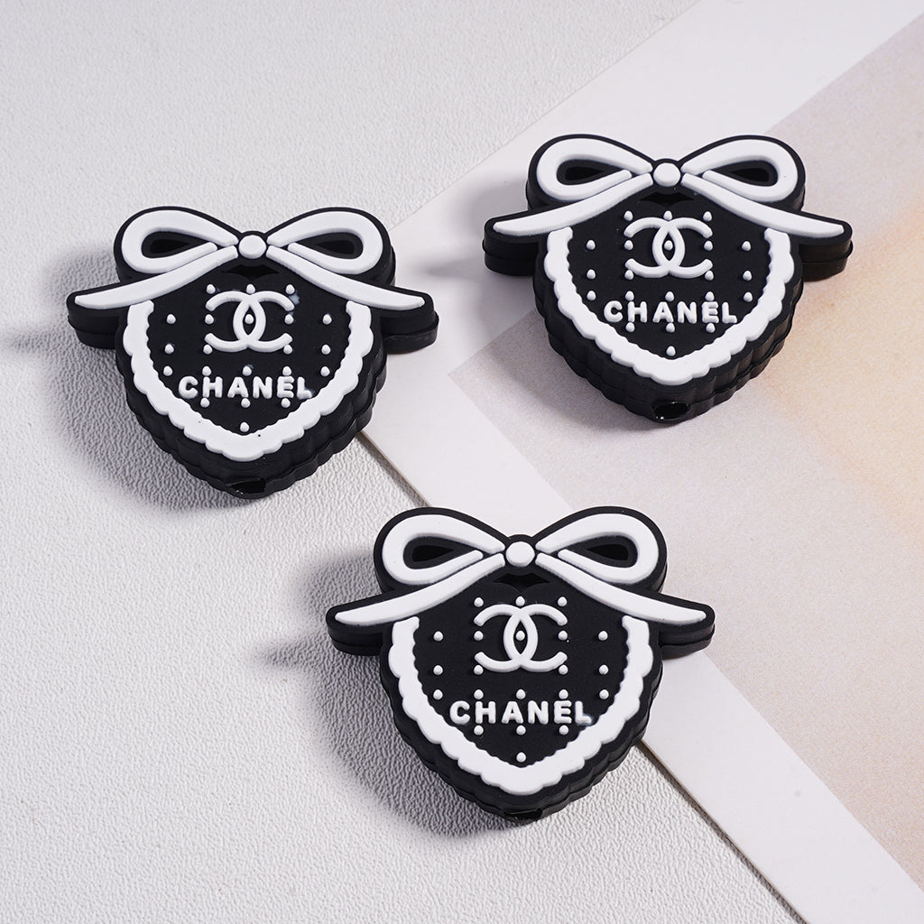 Multi-Color Cute CC Bow and Heart Silicone Focal Beads, ZQ