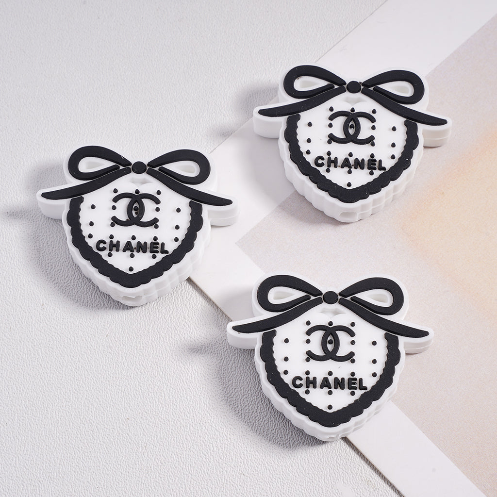 Multi-Color Cute CC Bow and Heart Silicone Focal Beads, ZQ