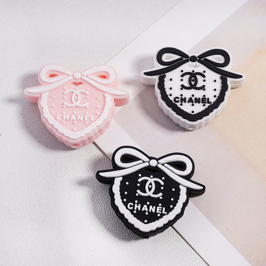 Multi-Color Cute CC Bow and Heart Silicone Focal Beads, ZQ