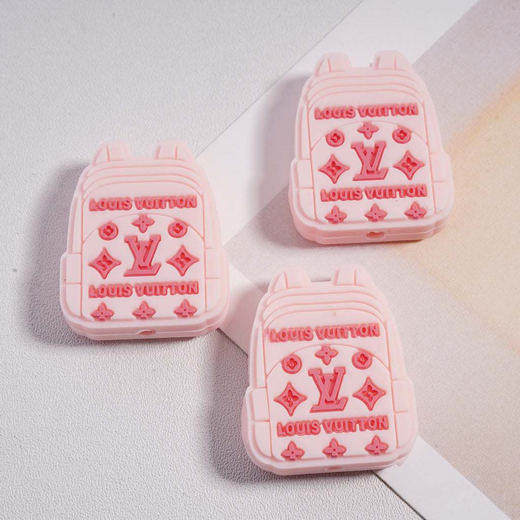 Pink and Brown Color Cute VL Backpack Silicone Focal Beads，Random Mix，ZQ