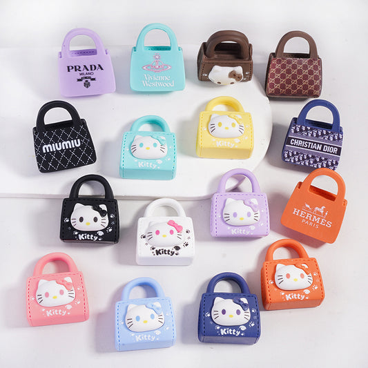 Multi-Color Mini Cute Cat Handbag Acrylic Beads, Around 37*43MM，Random Mix