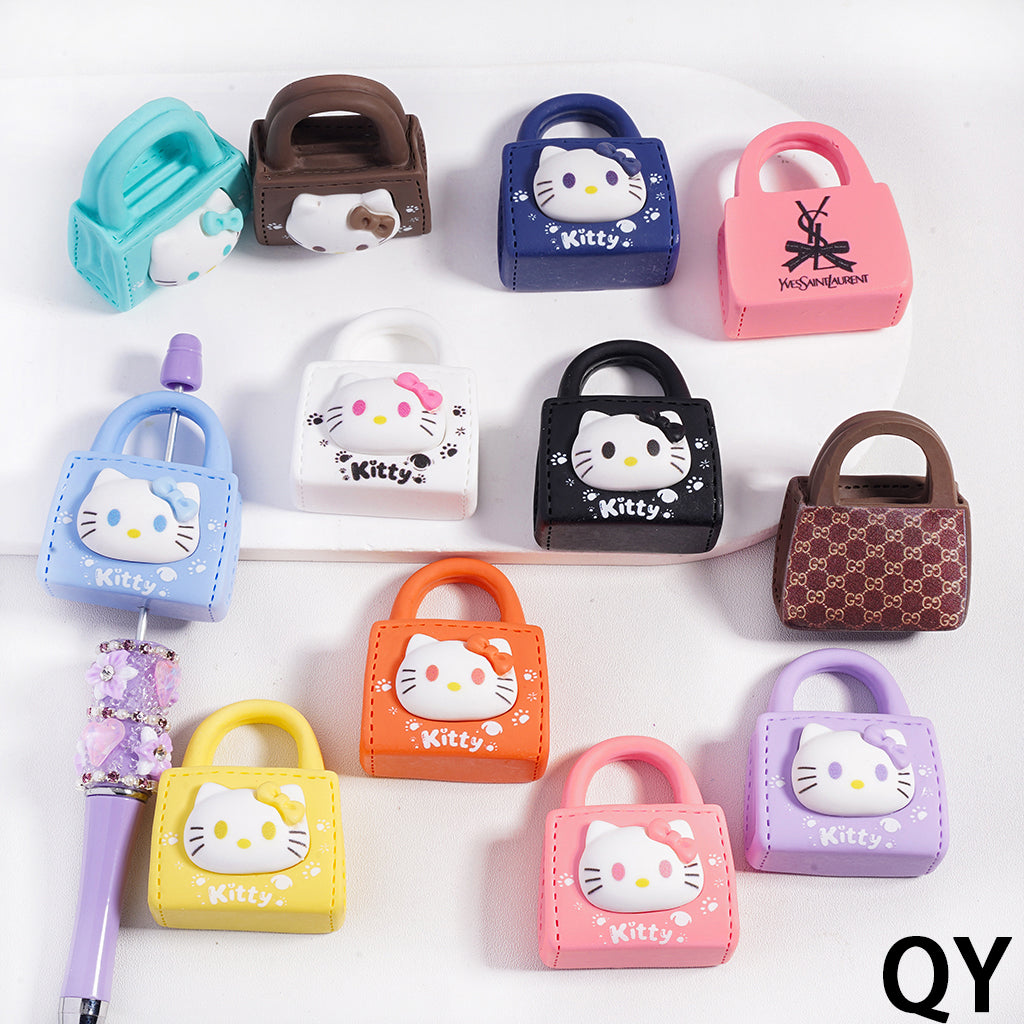 Multi-Color Mini Cute Cat Handbag Acrylic Beads, Around 37*43MM，Random Mix