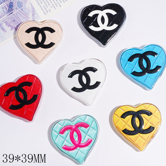 Multicolor Acrylic Heart-shaped Badge Accessory, 38.5 x 39.1 mm，FL