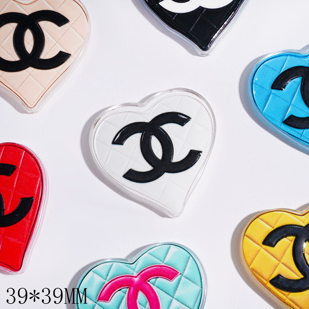 Multicolor Acrylic Heart-shaped Badge Accessory, 38.5 x 39.1 mm，FL