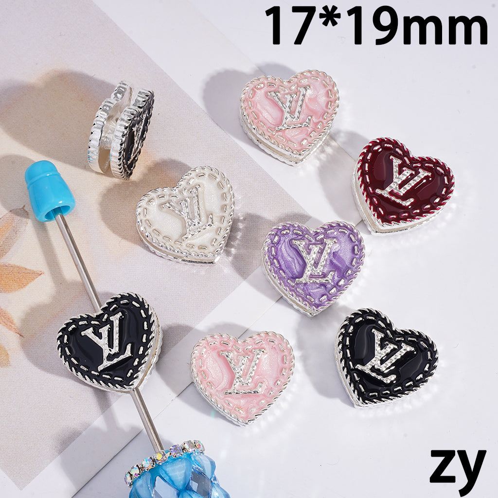 Exquisite VL Multi-Colored Heart Alloy Acrylic Beads, ZY