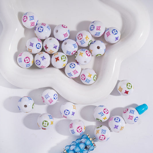 UV Coating Classic VL Round White Acrylic Beads, 16MM, Random Mix, SJ