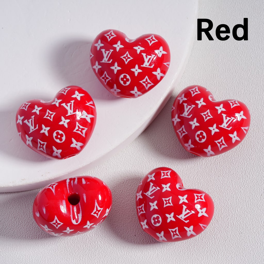 VL Prints Heart Shape Acrylic Beads in Solid Color, Around 18*25MM