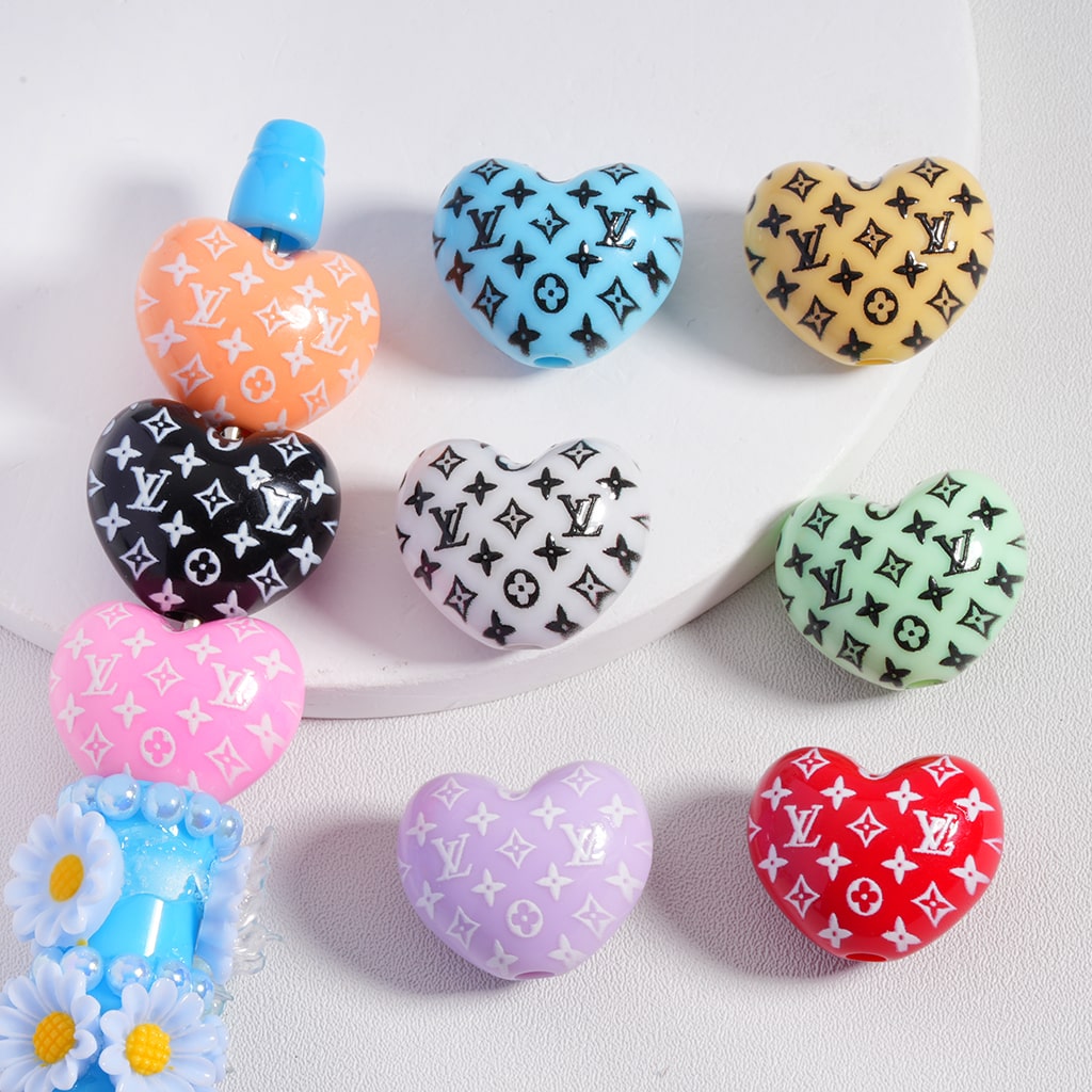 VL Prints Heart Shape Acrylic Beads in Solid Color, Around 18*25MM