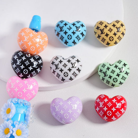 VL Prints Heart Shape Acrylic Beads in Solid Color, Around 18*25MM