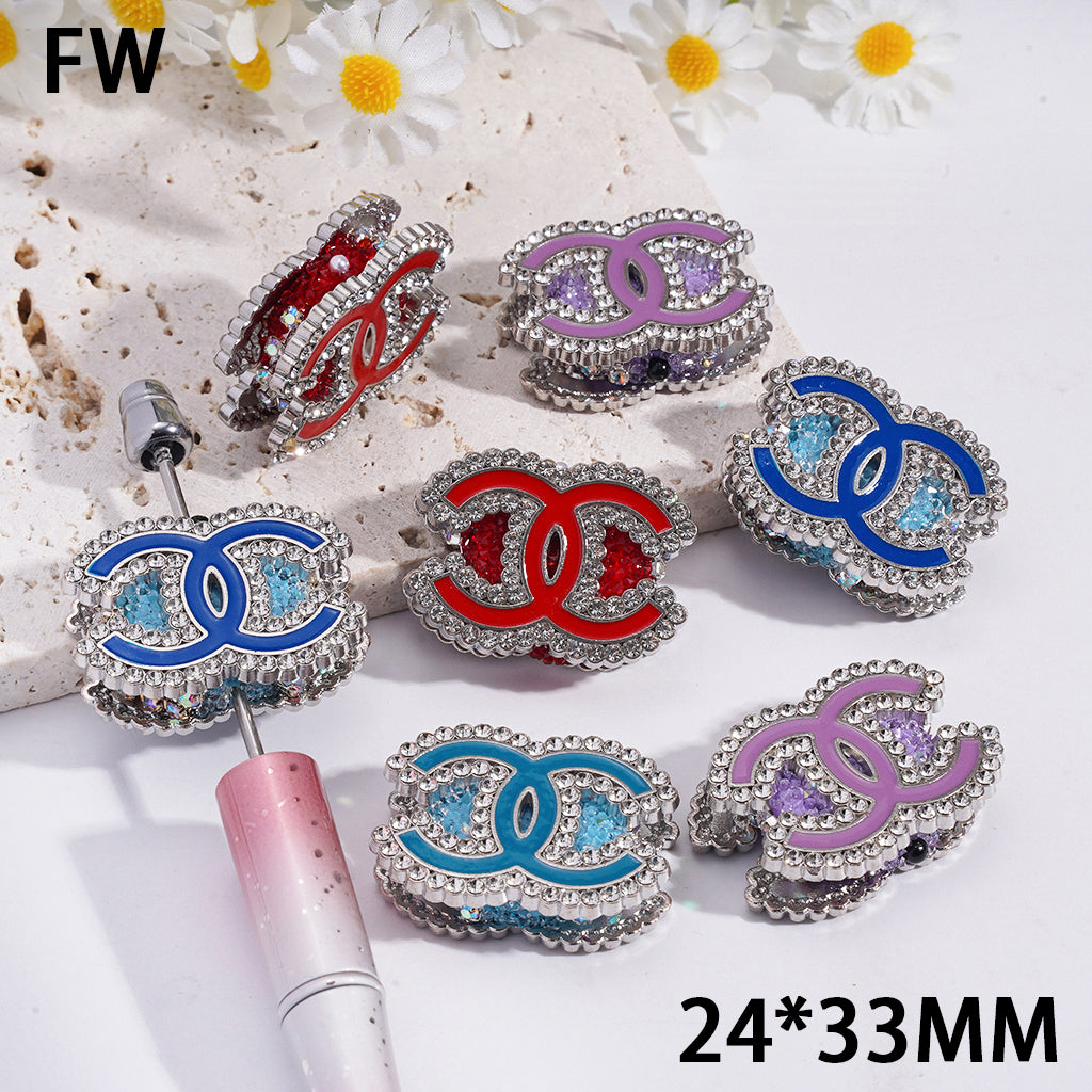 CC Fashionable Diamond-Edged Silver-White Alloy Bead Decoration, Multi-Color Clay Base, 24×33 MM, Suitable For DIY Use.