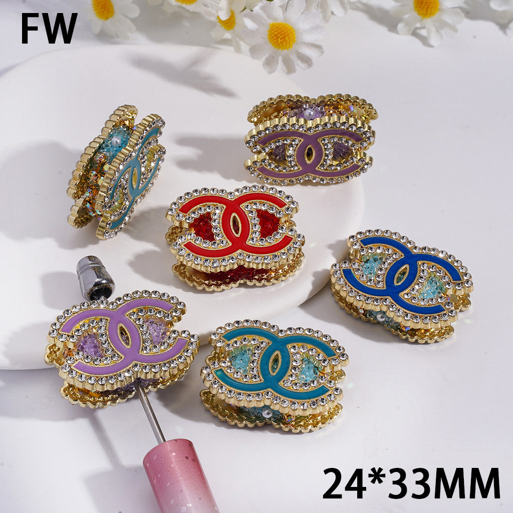 CC Fashionable Diamond-Edged Light Gold Alloy Bead Decoration, Multi-Color Clay Base, 24×33 MM, Suitable For DIY Use.