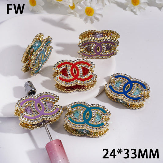 CC Fashionable Diamond-Edged Light Gold Alloy Bead Decoration, Multi-Color Clay Base, 24×33 MM, Suitable For DIY Use.