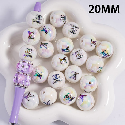 White CC VL Designer Inspired Round Acrylic Beads 20mm