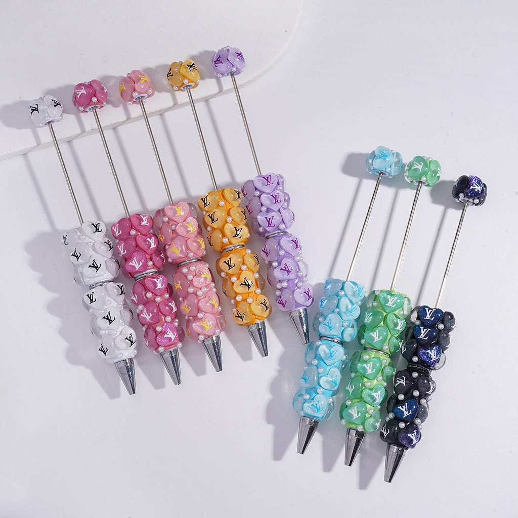 VL Multicolor Heart-Shaped Beaded Ballpoint Pen,YY&AX