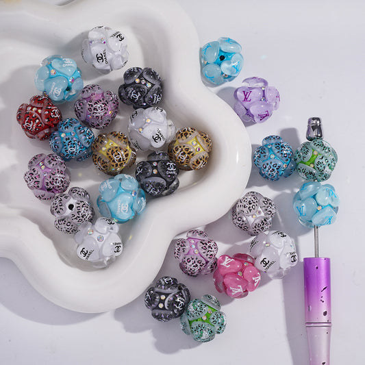 CC VL  Clay Beads with Cute Hearts And Leopard print element Shiny AB Rhinestones 20MM, Random Mix, YY