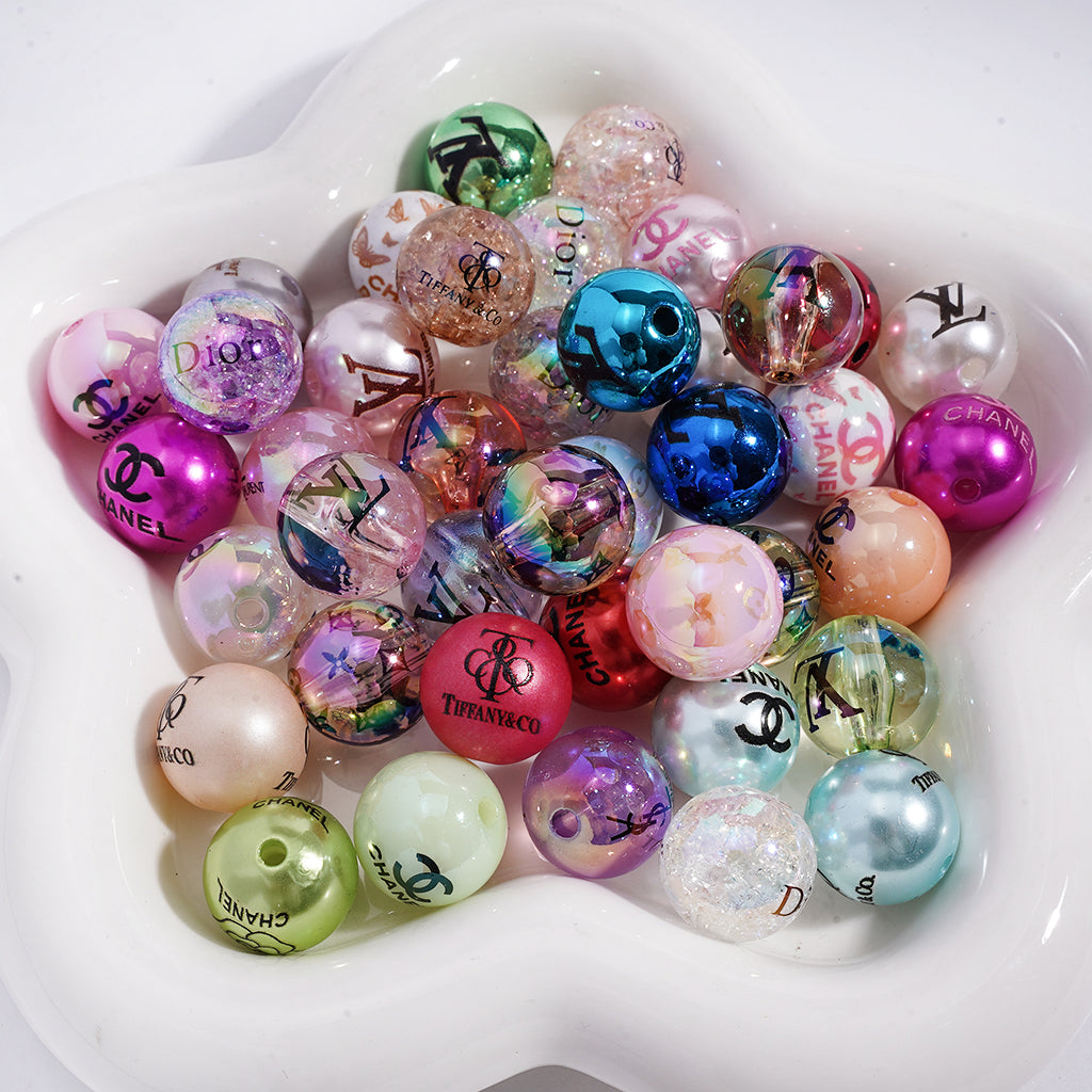 Mixed style acrylic spacer beads, multi-color printed loose beads, 16mm