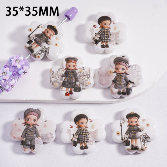 CCC Acrylic Beads Four Leaf Clover Shape Fashion Girl Molly Pop Mart 35*35MM