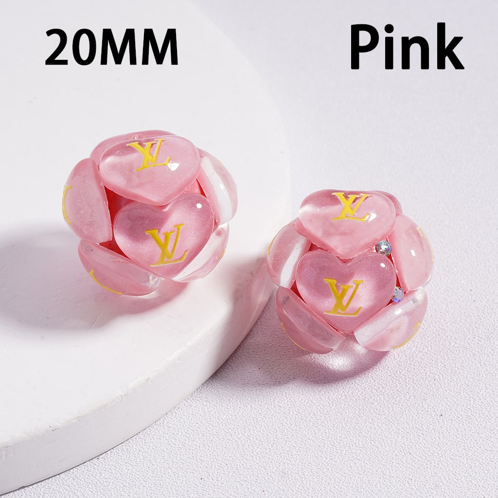 VL Clay Beads with Cute Hearts Shiny AB Rhinestones 20MM