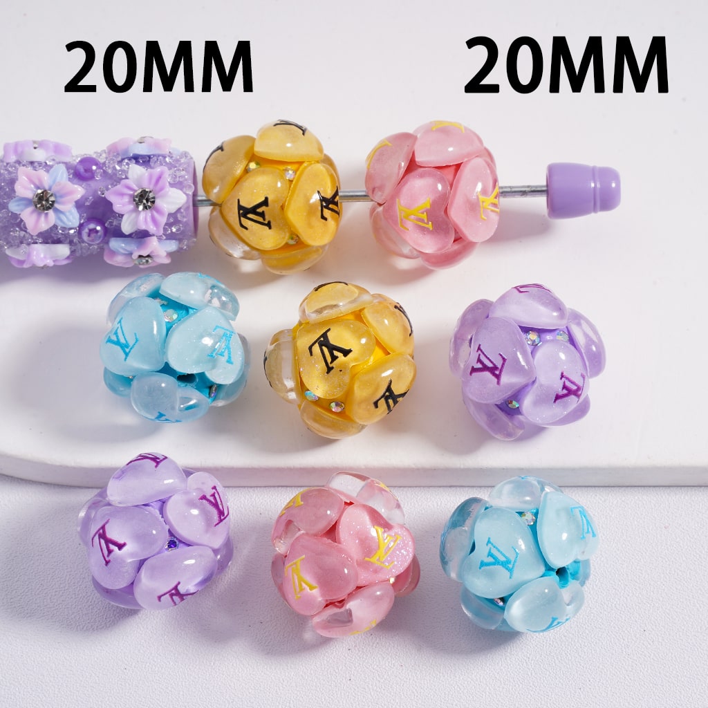 VL Clay Beads with Cute Hearts Shiny AB Rhinestones 20MM