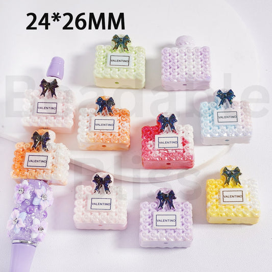Exquisite Valentin Perfume Bottle with Black Bowknot Acrylic Beads, 24*26MM, MZ
