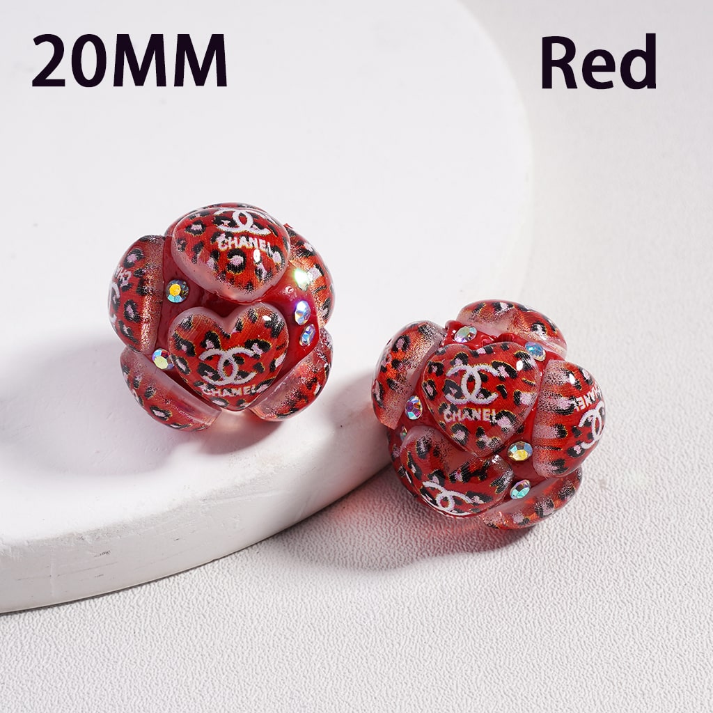 CCC Clay Beads with Cute Jaguar Prints Hearts Shiny AB Rhinestones 20MM, Random Mix, FW