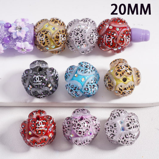 CCC Clay Beads with Cute Jaguar Prints Hearts Shiny AB Rhinestones 20MM, Random Mix, FW