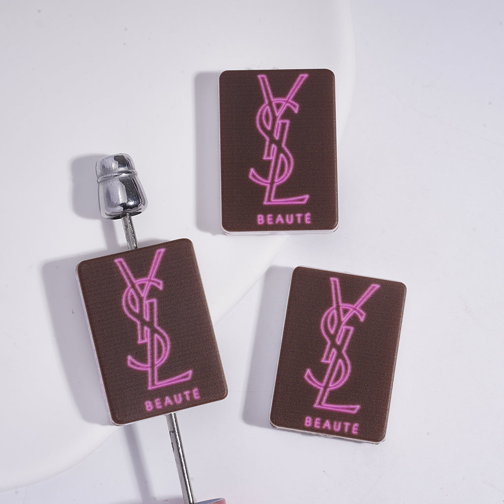 Saint Laurent SYL Letter Pattern Brown Square Silicone Focal Beads, 28*20MM，JH