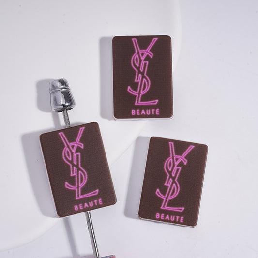 Saint Laurent SYL Letter Pattern Brown Square Silicone Focal Beads, 28*20MM，JH