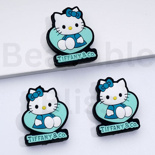 Teal Color Tiffan Cute Cat Adorable Character Heart Silicone Focal Beads,ZQ