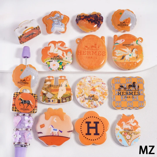 HMS Inspired Printed Acrylic Beads in Different Shapes, Random Mix, MZ
