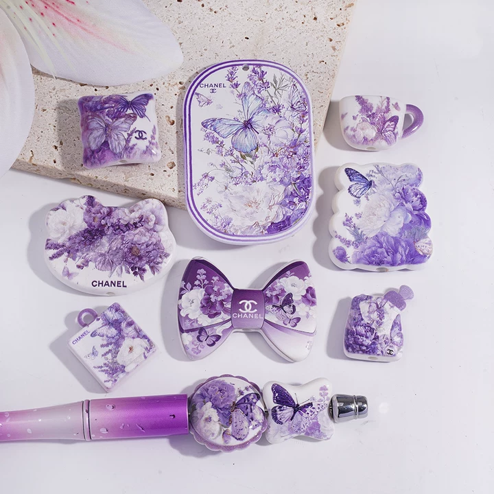 Lavender Purple Flowers And Butterflies, Acrylic Beads In Various Shapes, SH