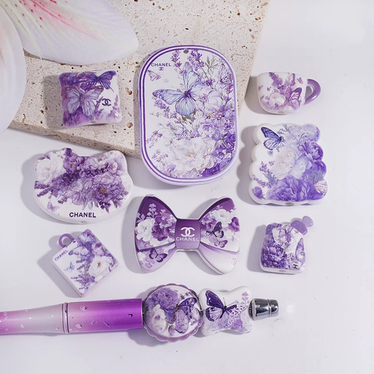 Lavender Purple Flowers And Butterflies, Acrylic Beads In Various Shapes, SH