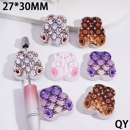 CC Designer Style Bear-Shaped Acrylic Beads, Multi-Color Mixed Color DIY Pen Decoration,QY