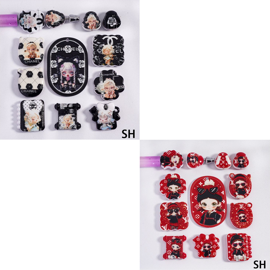 CC VL Black Red and White,Cute Girl Character Acrylic Beads, Random Mix, SH