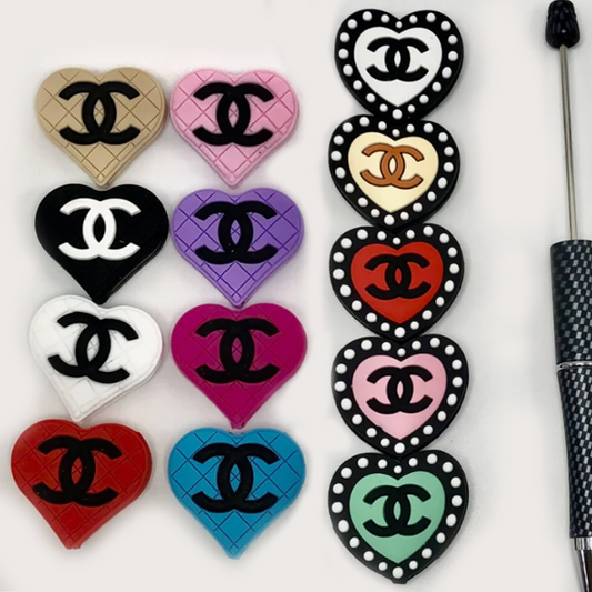 CC Hearts with Textured Dots And Multicolor Heart-Shaped With Grid Silicone Focal Beads